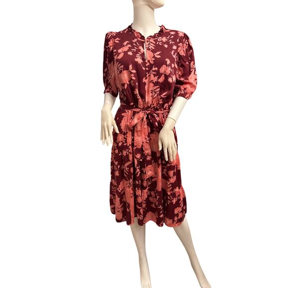 Draper James Burgundy and Pink Floral Rayon A-Line Dress Size Large - Picture 1 of 6